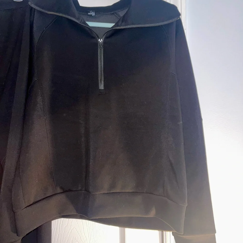 Anrabess Two Piece Sweatsuit, Lounge/Travel Set Black Large Quarter Zip Top - Picture 9 of 13